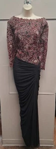 Tadashi Shoji PLUS Black Burgundy Floral Stretch Mesh Mother Bride Groom SZ 18W - Picture 1 of 5