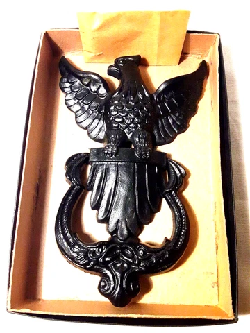 NEW Vintage Cast Iron AMERICAN BALD EAGLE #781 Door Knocker Black Finish w/Box Cover