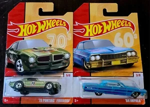 Hot Wheels 2019 Throwback 60's '64 Impala & 70's '72 Pontiac Firebird (Lot of 2) - Picture 1 of 2