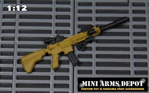 Custom 1:12 Weapons Gun HK 416 Rifle with Silencer for 6" GI JOE Classified TAN - Picture 1 of 12