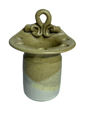 Soporte para cepillo de dientes y pasta de dientes Art Studio Pottery 5 agujeros gres firmado Foto 1 de 4