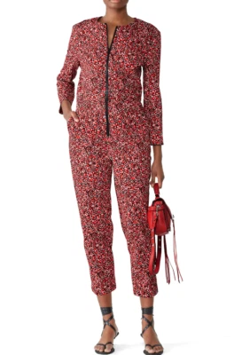 Mono Rebecca Minkoff Mujer Talla Mediana Floral Rojo Trébol Jersey Boho Street Foto 1 de 4