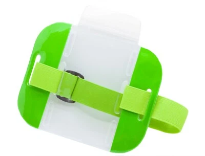 100 pc Reflective Green Arm Band Photo ID Badge Holder Vertical w/ Elastic Band - Image 1 of 4