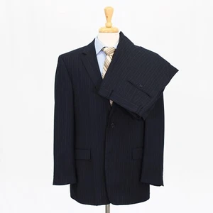 Andrew Fezza 43R 37x28 Navy Full Suit Striped 2B Wool - Picture 1 of 15