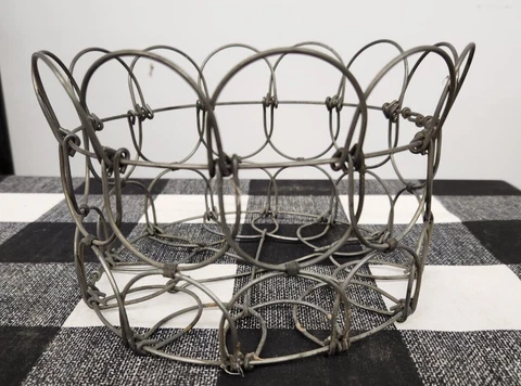 Antique Farmhouse Style Metal Folding Collapsible Wirework Egg Basket Cover