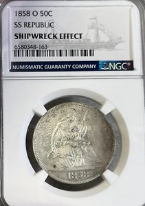 1858-O SS Republic NGC Shipwreck Effect! Seated Liberty Half Dollar - Picture 1 of 2