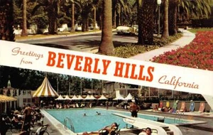 BEVERLY HILLS, CA Banner Greetings Piscina 1960 Postal de Los Ángeles - Imagen 1 de 2