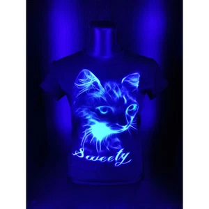 Damen T-Shirt "Sweety" mit Muster unter UV Schwarzlicht leuchtet Neon Kätzchen - Bild 1 von 4