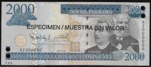 Dominican Republic 2000 Pesos Oro 2006 Specimen Unc - Picture 1 of 1