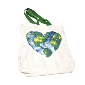 Earth Heart Canvas Beige Tote Shopping Bag Logo Reusable 15”x16”x6” - Picture 1 of 5