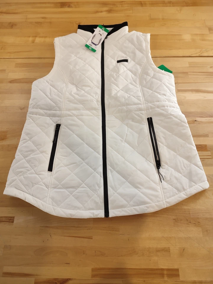 Nautica Womens Quilted Anorak Full Zip 2 Pockets Sleeveless Vest White XL