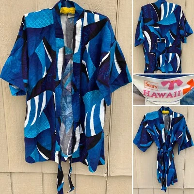 Bata kimono hawaiana vintage Sears Hawaiiana cubierta años 60 70 Tiki Aloha talla L Foto 1 de 4