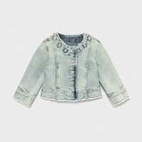 Mayoral Spanish Baby Girl Round Neck Bleach Wash Denim Jacket - Age 6 Months