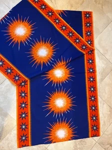 Stunning 4 yd Authentic AFRICAN Bright Orange Yellow Navy Blue Fabric - Picture 1 of 6
