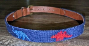 Smathers & Branson hand stitched needlepoint dinosaur boys belt size Large - Picture 1 of 5