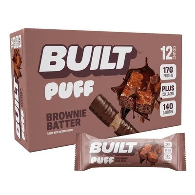 Built Bar, Puff Protein Barritas, Brownie Batter Puff, 17g Proteína, Paquete de 10 Foto 1 de 4