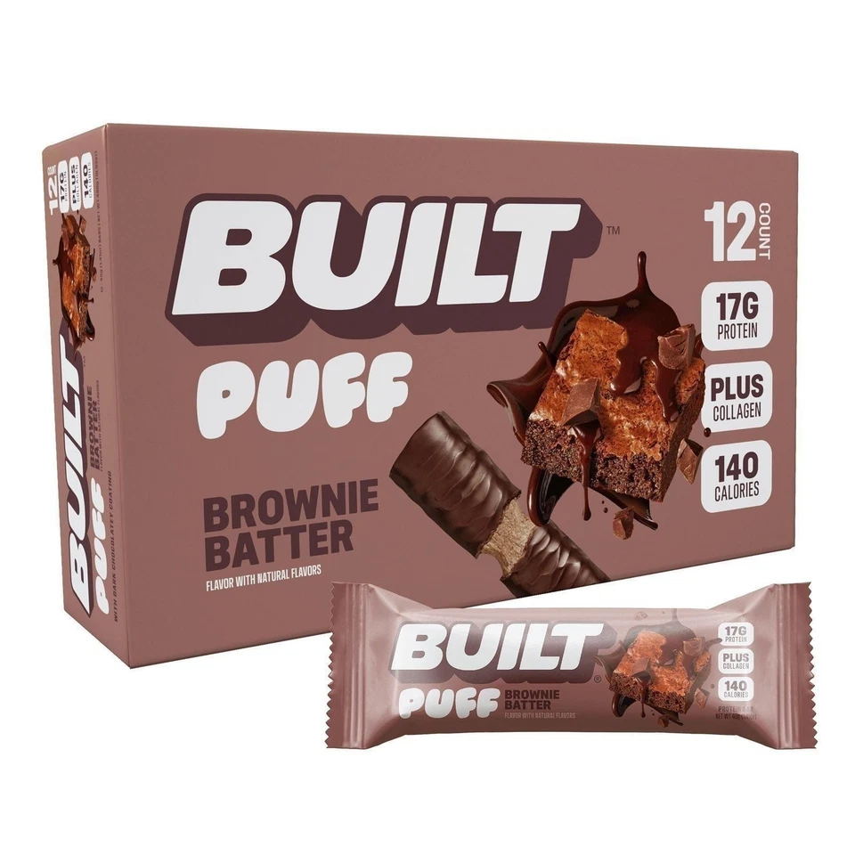 Built Bar Puff Protein Bars Brownie Batter Puff 17g Protein Snacks 12 Count