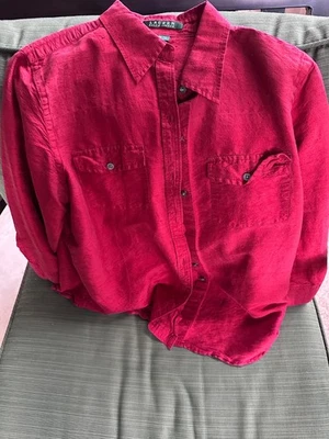 lauren ralph lauren 100% silk button down red size 8 - Image 1 of 4