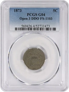 1873 Shield Nickel Open 3 DDO FS-1103 G04 PCGS - Picture 1 of 2