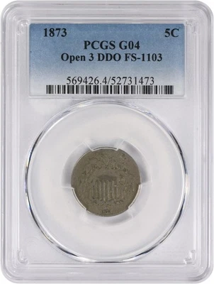 Escudo níquel abierto 1873 3 DDO FS-1103 G04 PCGS Foto 1 de 2