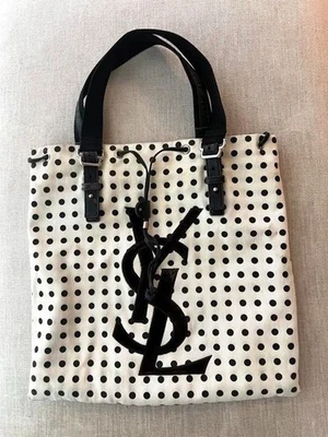 Bolsa tote Yves Saint Laurent Dot – Bolsa de mão de algodão com armazenamento A4, autêntica - Imagem 1 de 4