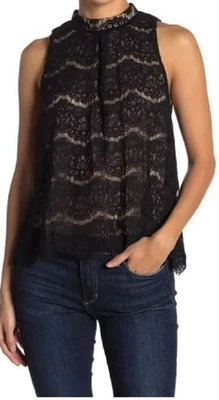 Camiseta sin mangas Love, Fire para mujer talla S negra de encaje forrada beige nueva con etiquetas Foto 1 de 4