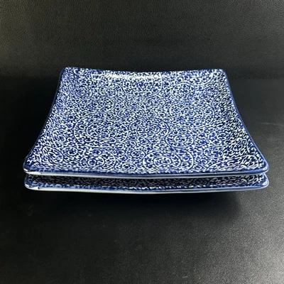 2 Vtg Japanese Mino Ware SALAD Plates Blue White Ceramic Plate Japan Square - Image 1 of 4