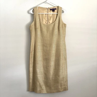 Ralph Lauren Collection Purple Label Gold Sleeveless Sheath Dress Women’s 10 - Image 1 of 4