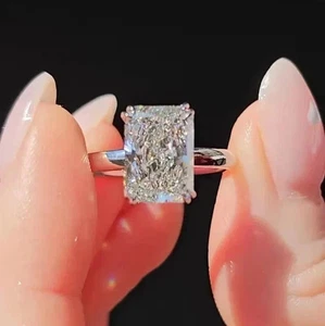14K White Gold Plated 3.50 CTW Radiant Cut Moissanite Solitaire Engagement Ring - Picture 1 of 11
