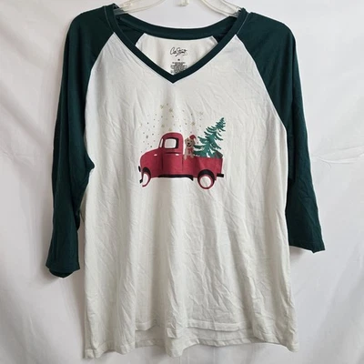 Camiseta City Streets Cuello en V Manga Larga Vacaciones Perro Navidad Mujer’s Talla 0X Foto 1 de 4