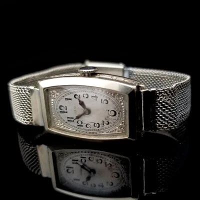 Reloj Vintage Oro Blanco 14k Lleno Hecho en Suiza, 1 Pulgada de Alto, Movimiento Mecánico Foto 1 de 4