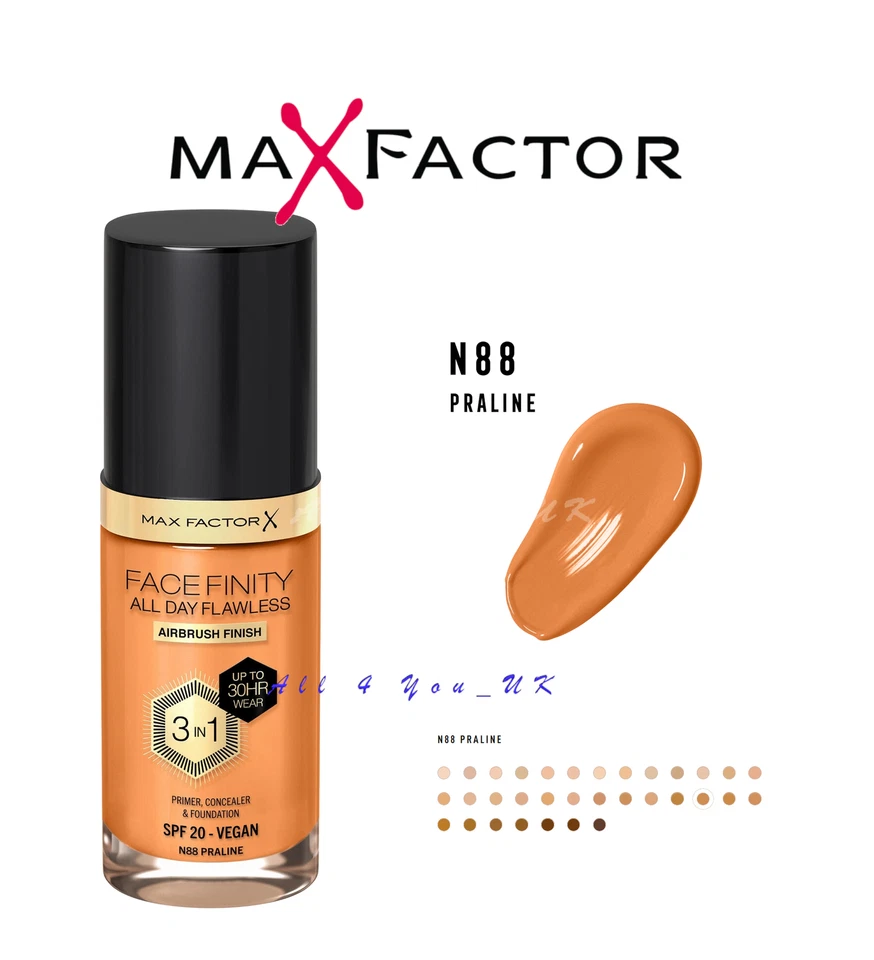 MAX FACTOR FACEFINITY ALL DAY FLAWLESS 3 IN 1 VEGAN FOUNDATION SPF20 N88 PRALINE - Image 1 of 1