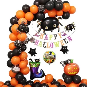 Halloween Balloon Arch Decoration Bundle Black Orange Spiders Banner Happy Party - Picture 1 of 24