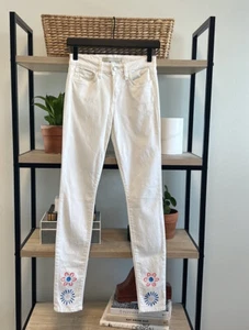 Joe’s Jeans Mid-Rise Annie White The Skinny Jeans w/Flowers at Cuff, 24 - Picture 1 of 10