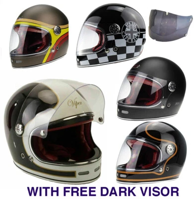VIPER F656 RETRO VINTAGE 70's STYLE FIBREGLASS FULL FACE  MOTORCYCLE HELMET - Image 1 of 3