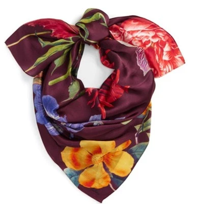 NWT Echo Flora Botanica Silk Square Huge Scarf 50”x 50” Garnet/Multi MSRP: $125 - Image 1 of 4