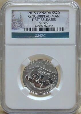 2015 CANADA NGC FIRST RELEASES SP69 SILVER GINGERBREAD MAN S$20! - Image 1 of 4