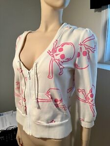 Vintage Victoria Secret Pink and White  Skull Beach Hoodie Rare Small
