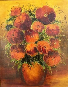 Original.Framed Mid-Century Flower/Poppy Oil Painting, H Douglas, 24" x 28" - Picture 1 of 9