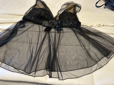 Leg Avenue Sexy Teddy Mesh Sheer Nightie.Black Built In Bra Size 3X4X VTG Rare - Image 1 of 4