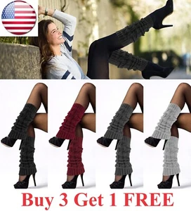 Women Leg Warmers Crochet Knit Ribbed Knee High Solid Winter Boot Wool Sock Long