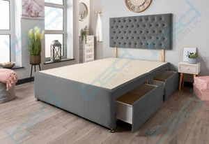 Plush Divan Bed Frame 3FT Single 4FT 4FT6 Double 5FT King Headboard + Base Only - Picture 1 of 36