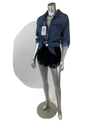 蕾丝饰边黑色正装短裤,松紧腰,Sixe XL — 第 1/4 张图片