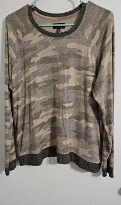 Lucky Brand Sweatshirt Women Extra Large Green Gray Camo Cloud Jersey Casual  - Image 1 of 4