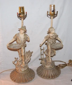 Vintage Paar Francaise Bauer Guss Spelter Figuren Lampen - Bild 1 von 7