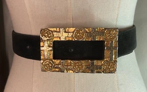 Fibbia oro VINTAGE con cintura in camoscio nero personalizzata 32-35 pollici x 1 1/4 pollici di larghezza - Foto 1 di 5