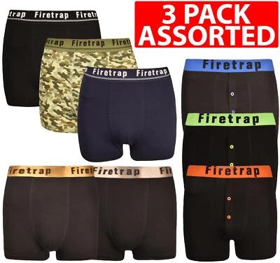 Calzoncillos boxer FireTrap para hombre algodón suave 3 pares paquete múltiple ropa interior calzoncillos boxer Foto 1 de 4