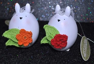 N MIDWEST EASTER BUNNY RABBIT/EGG Ornament S/2 Crochet Flower Appliques Knitted  - Picture 1 of 2