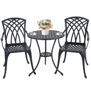 3 Piece Outdoor Bistro Set Cast Aluminum Round Patio Table Chairs +Umbrella Hole - Picture 1 of 9