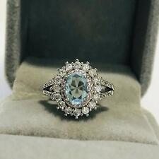 2.42Ct Oval Cut Aqua Blue CZ Engagement Wedding Ring In 925 Sterling Silver